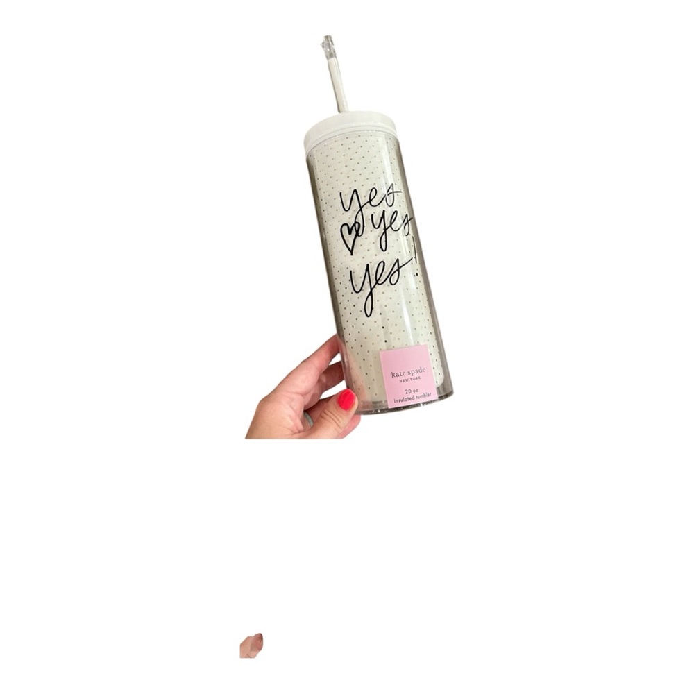 Kate Spade “Yes, Yes, Yes” White Tumbler w/ Black Script & Gold Dots. - Picture 4 of 14